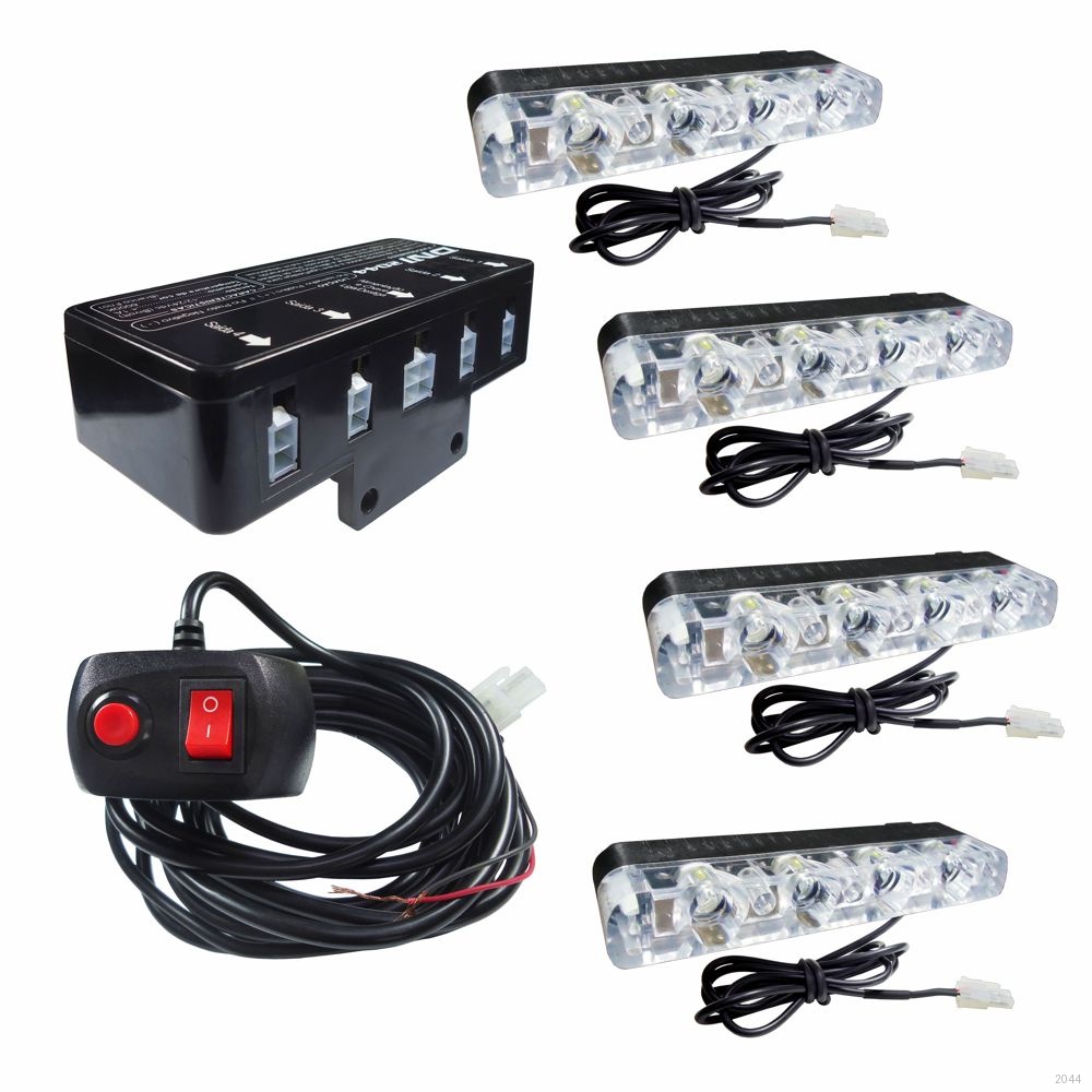STROBO KIT BRANCO 4 BARRAS VARIAS FUNCOES MOTOS VIATURAS 4 LEDS