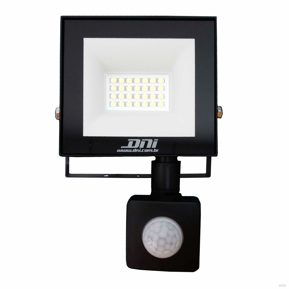 REFLETOR PROJETOR HOLOFOTE C/ SENSOR LED 30W SLIM BRANCO FRIO BIV