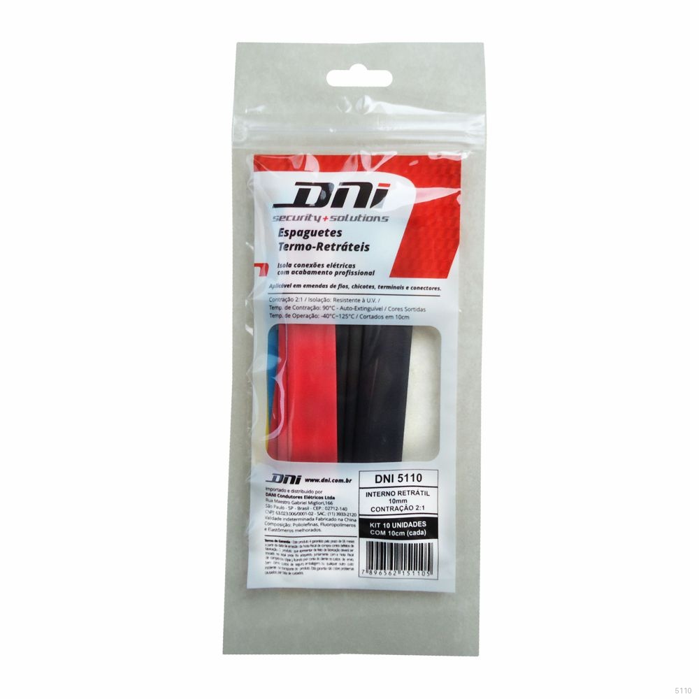 ESPAGUETE TERMO-RETRATIL 10MM CONTRACAO 2:1 - KIT 10 PCS
