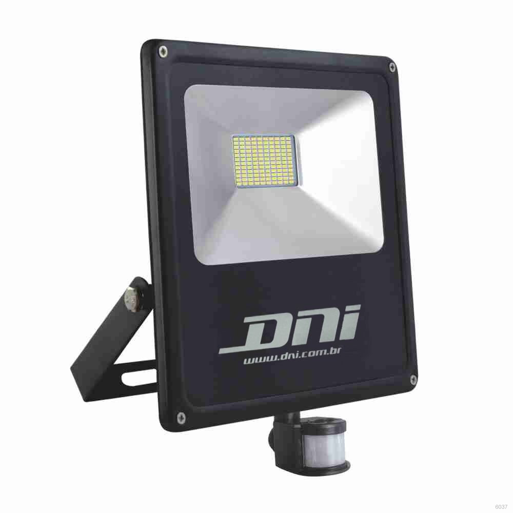 REFLETOR PROJETOR HOLOFOTE C/ SENSOR LED 100W SLIM BRANCO FRIO  BIV