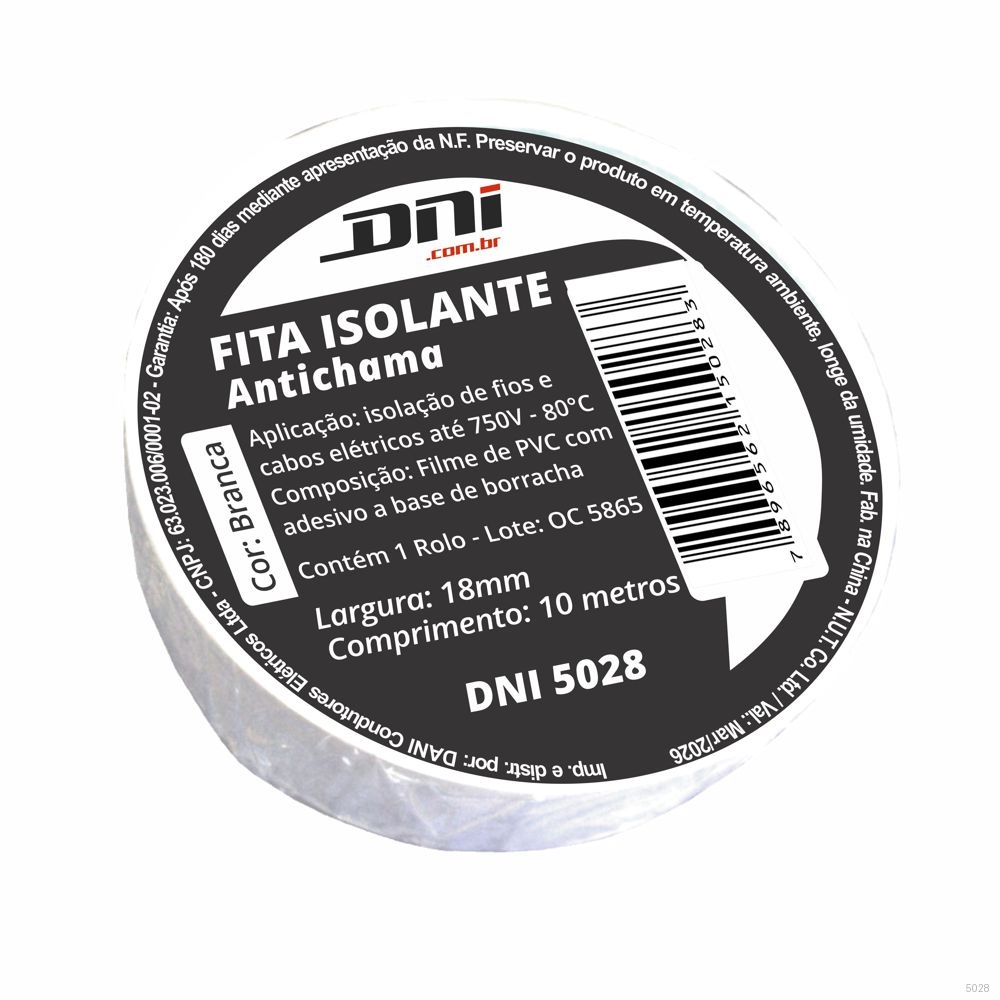 FITA ISOLANTE EM PVC BRANCA - ROLO 10 METROS