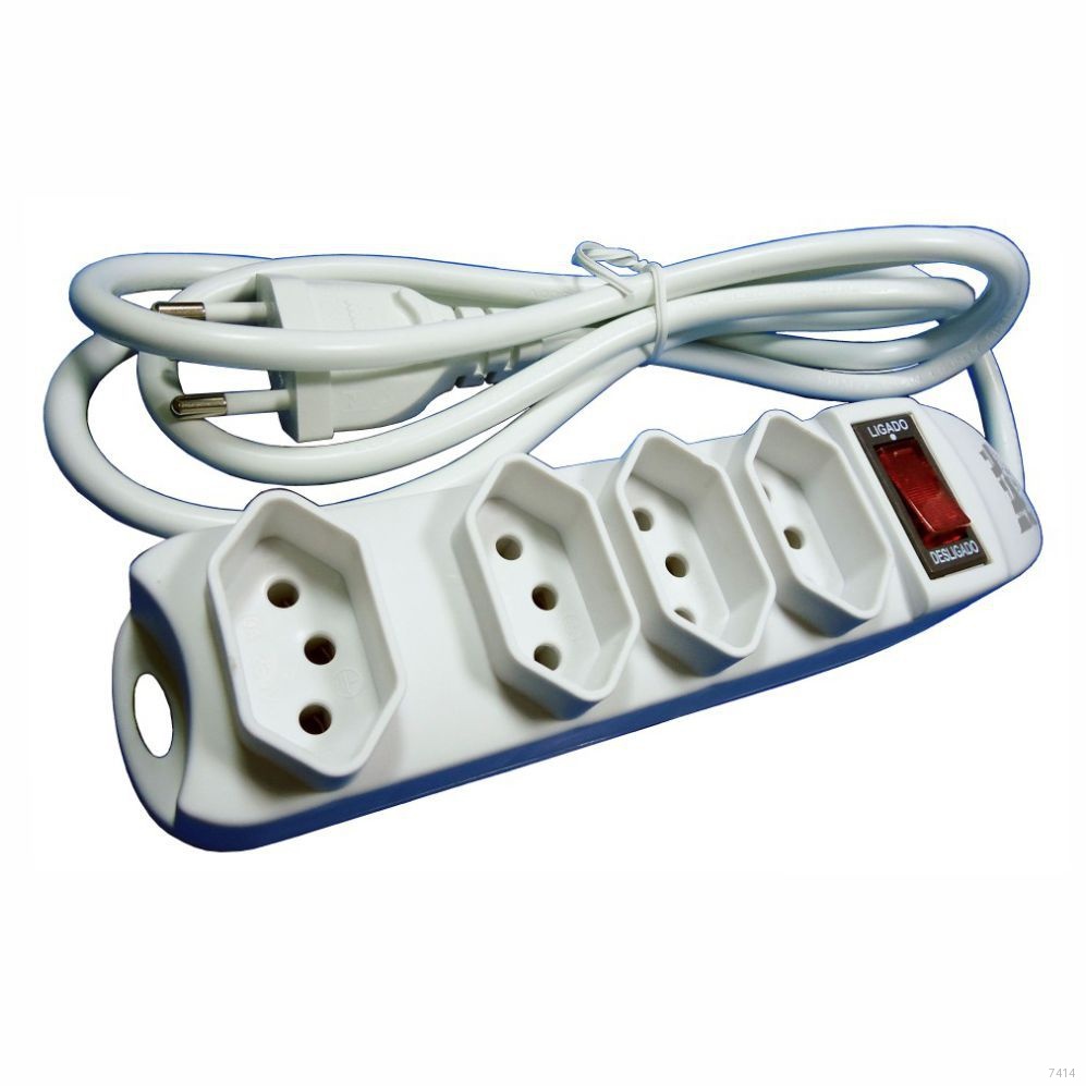 FILTRO DE LINHA C/ CHAVE DISJUNTORA  4TOM 2P+T, 10A 250VAC CABO PP 1,5M