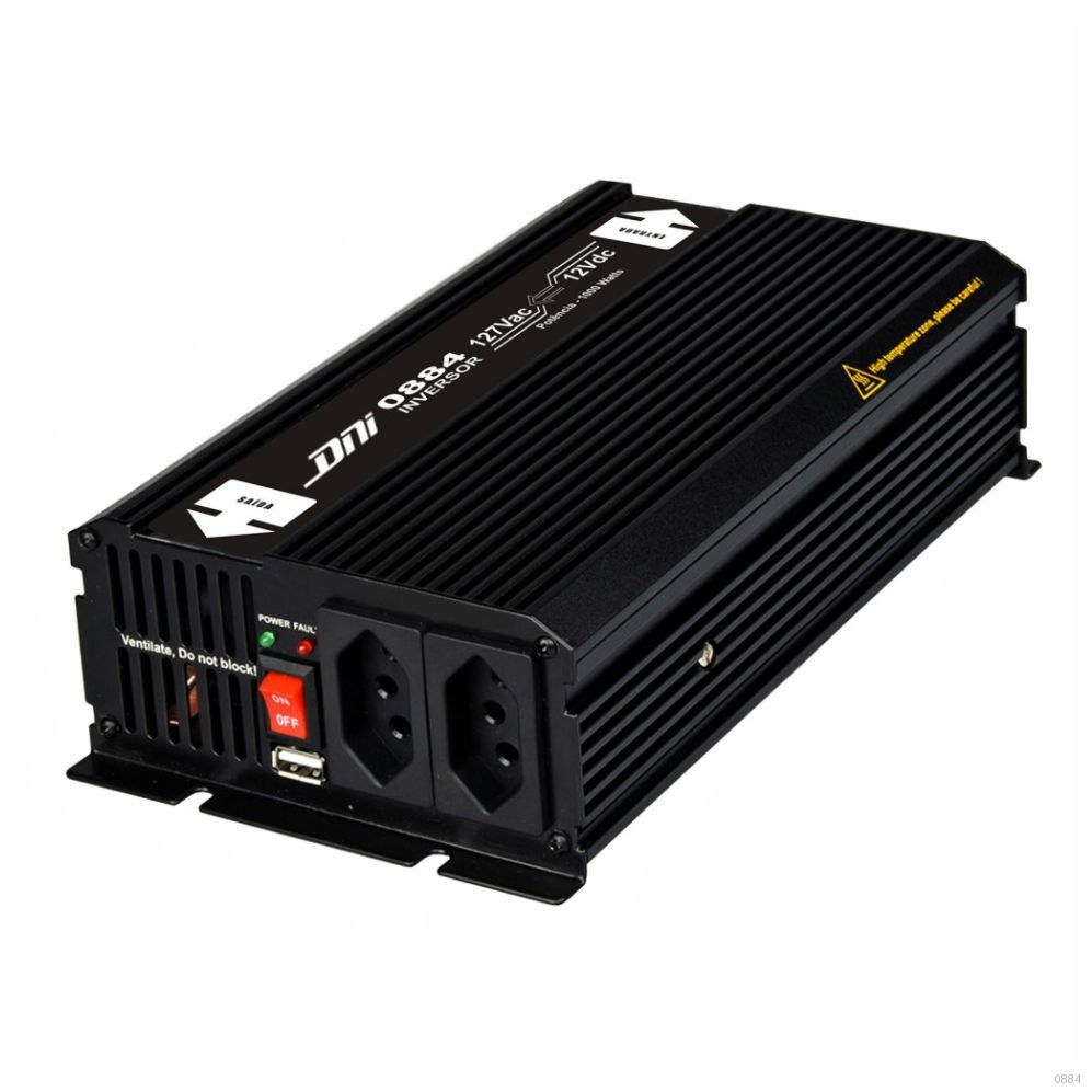 INVERSOR ENTRADA 12V - 110VAC 1000W SENOIDAL 2 TOMADA 3P 1 USB