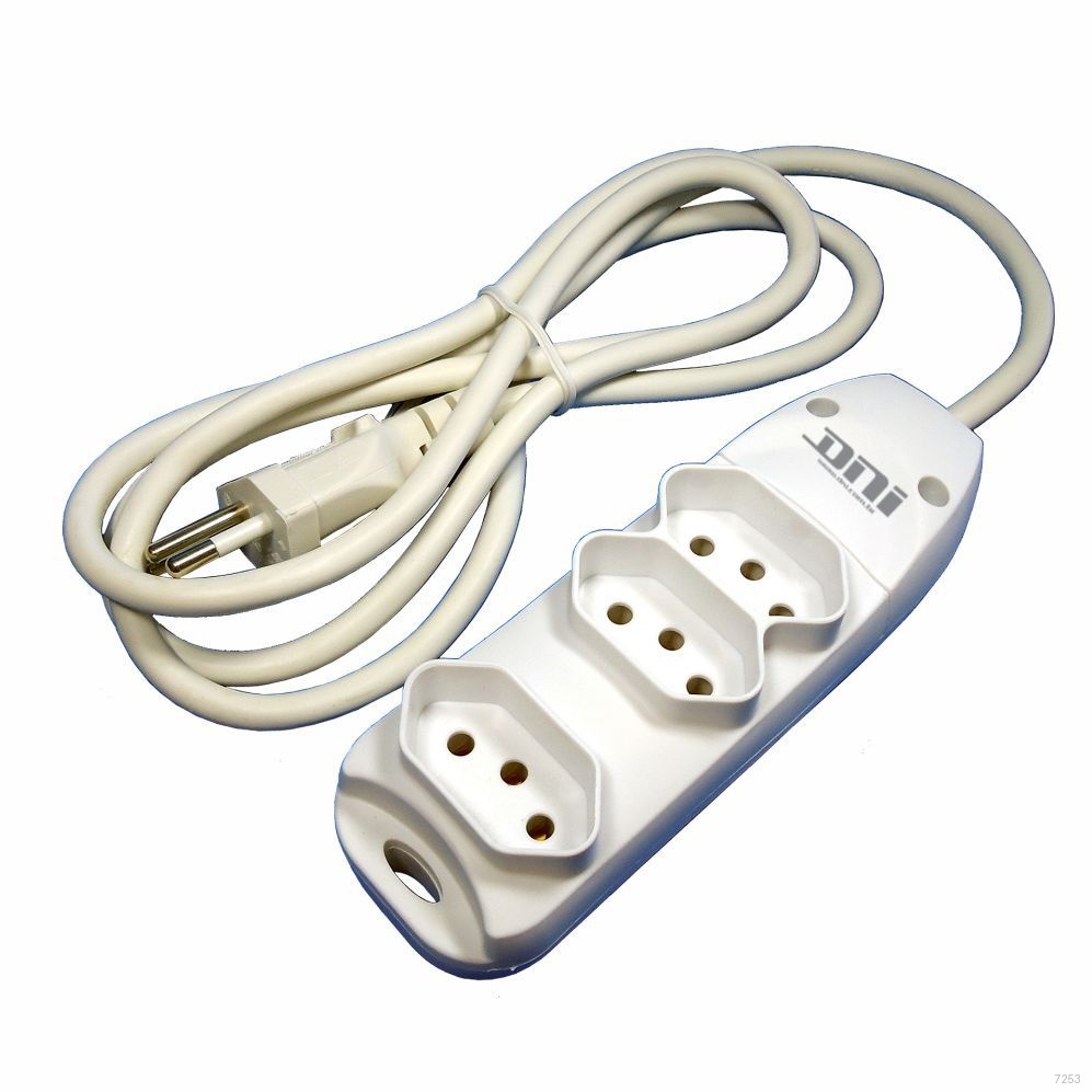EXTENSAO BR 3 TOMADAS 2P+T 10A CABO PP 5M MUNIDO PCS CONEXAO P/ TENSAO INFERIOR A 1000 V