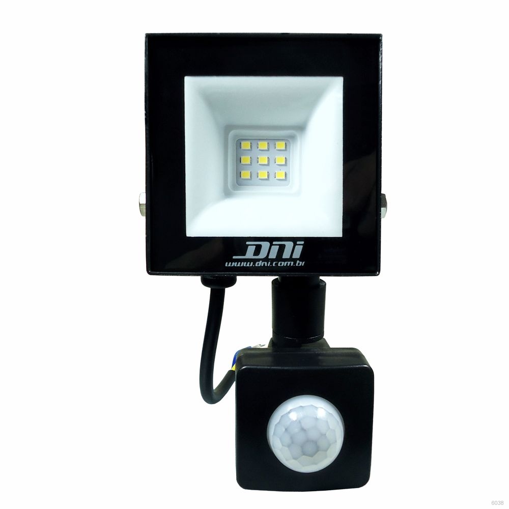 REFLETOR PROJETOR HOLOFOTE C/ SENSOR LED 10W SLIM BRANCO FRIO BIV