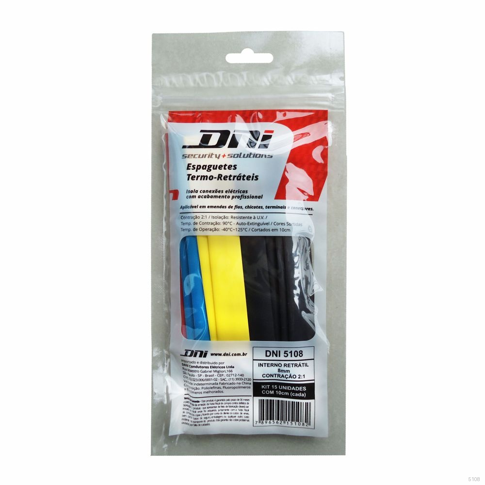 ESPAGUETE TERMO-RETRATIL 8MM CONTRACAO 2:1 - KIT 15 PCS