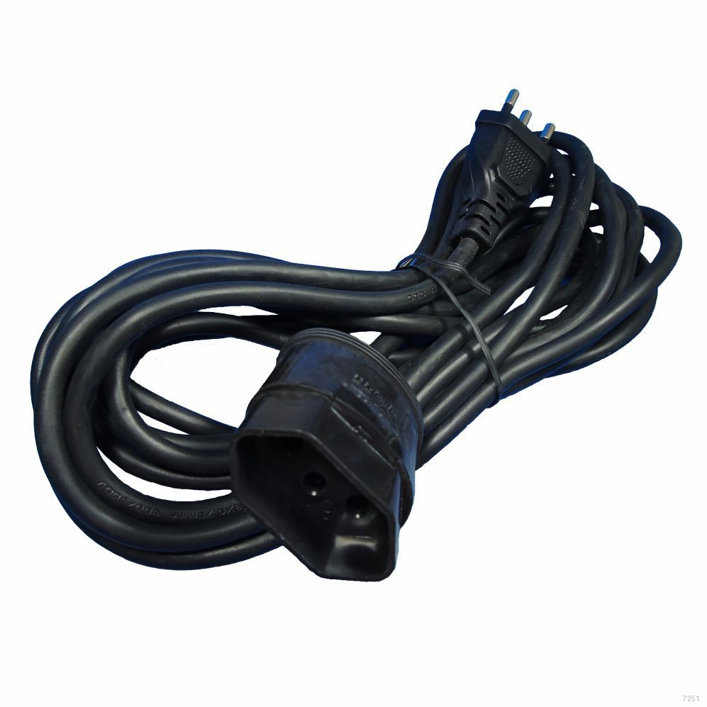 EXTENSAO ELETR CABO PP PT  2P+T 10A 250V 5M MUNIDOS PCS CONEXAO P/ TENSAO INFERIOR A 1000 V