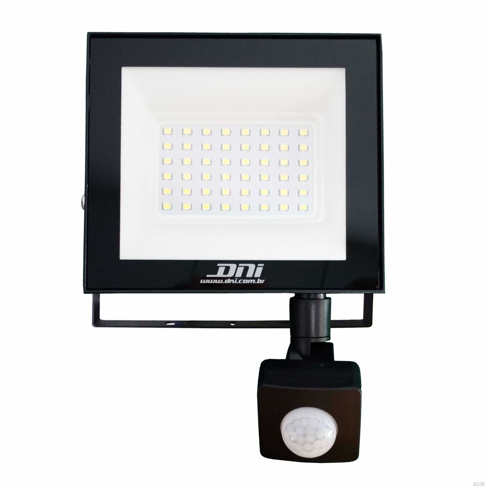 REFLETOR PROJETOR HOLOFOTE C/ SENSOR LED 50W SLIM BRANCO FRIO BIV