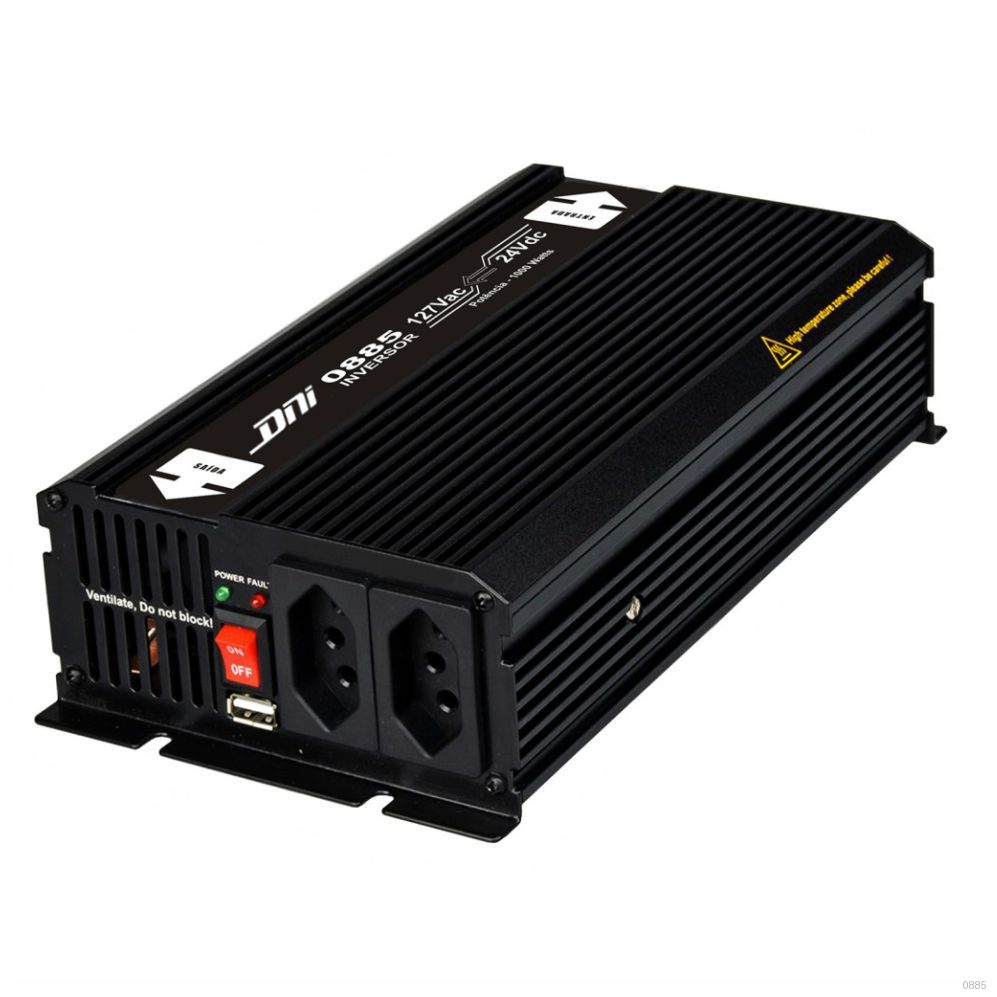 INVERSOR ENTRADA 24V - 110VAC 1000W  SENOIDAL 2 TOMADA 3P 1 USB